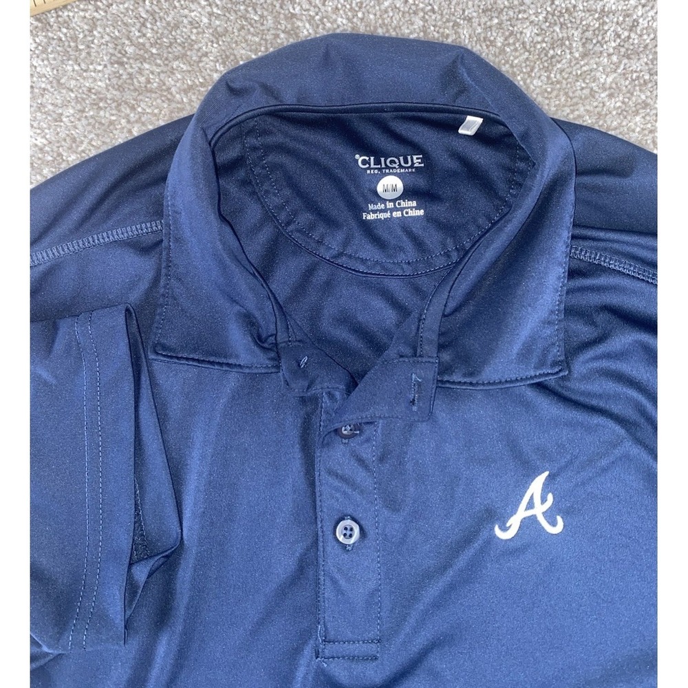 Clique Atlanta Braves Polo Shirt Dark Blue Mens M Performance‎ MLB Preppy A Logo